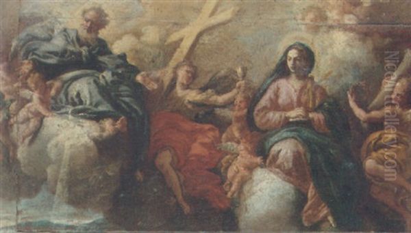The Madonna In Glory With God The Father And Angels Bearing Instruments Of Passion Oil Painting by Francesco de Mura