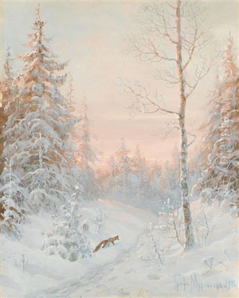 The Fox Oil Painting by Vladimir Leodinovitch (Comte de) Muravioff