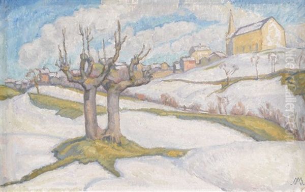 Vue Sur Lens Sous La Neige Oil Painting by Albert Muret