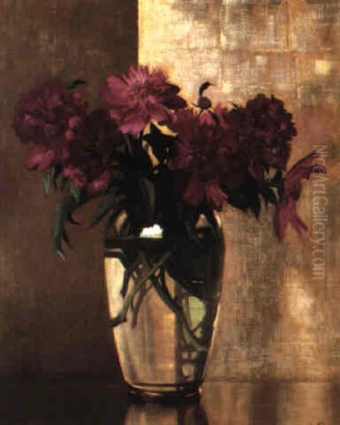 Crimson Peonies Oil Painting by Hermann Dudley Murphy