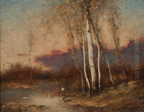 Moonlit Landscape Oil Painting by John Francis Murphy