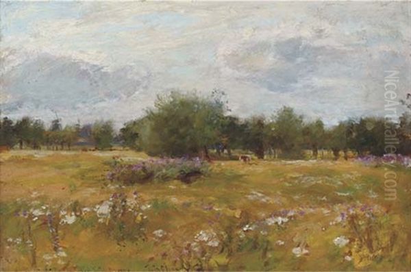 A Summer Meadow Oil Painting by Sir David Murray