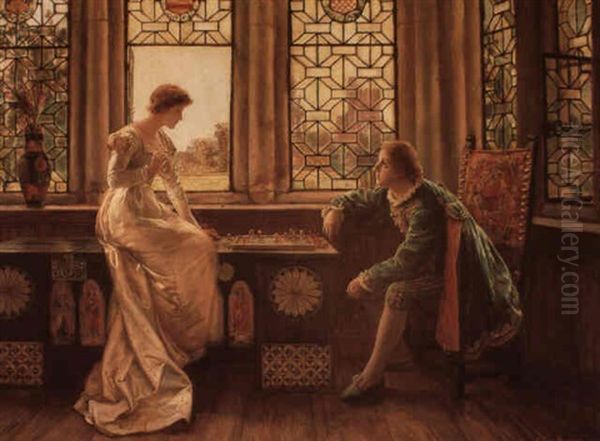 A Game Of Chess Oil Painting by Francis Sydney Muschamp