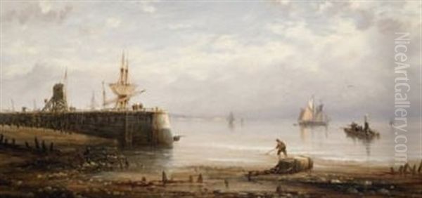 Embarcadere A Maree Basse Oil Painting by Francois-Etienne Musin
