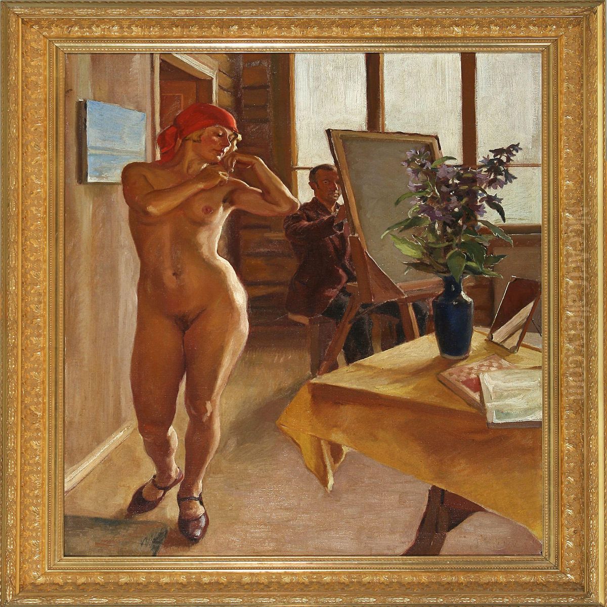Painter And Model Oil Painting by Jekabs Bine