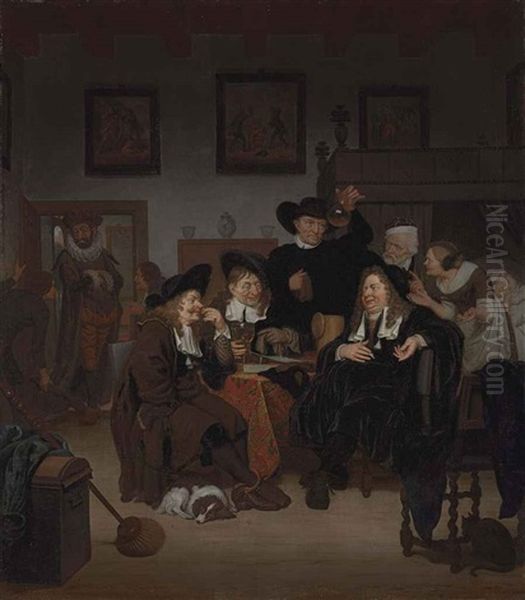 The Paternity Discussion Oil Painting by Michiel van Musscher