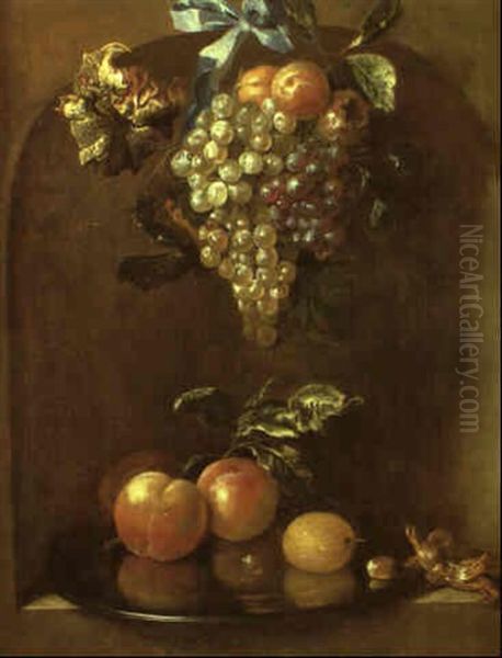 Still Life With Garland Of Grapes And Other Fruit In A Stone Niche Oil Painting by Herman van der Myn
