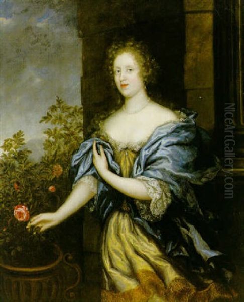 Portratt Av Dam Med Ros (sigrid Von Liewen) Oil Painting by Martin Ii Mytens