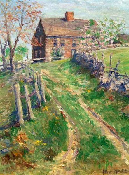 Early Home, East Lyme, Connecticut Oil Painting by Nellie (Eliza) Foster Nagel