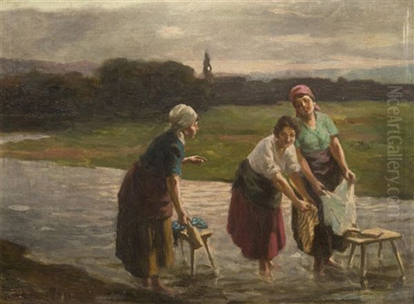 Washerwomen Oil Painting by Vilmos Nagy