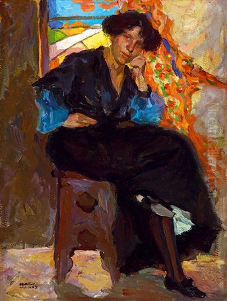 Lady Sitting By The Window Oil Painting by Vilmos Nagy