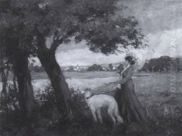 Dame Mit Windhund In Landschaft Oil Painting by Vilmos Nagy
