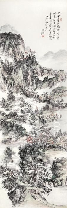 Verdant Mountains Oil Painting by Huang Binhong