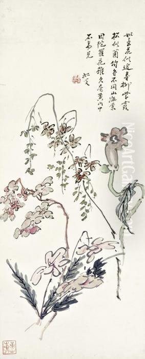 Blossoms In Huangshan Oil Painting by Huang Binhong
