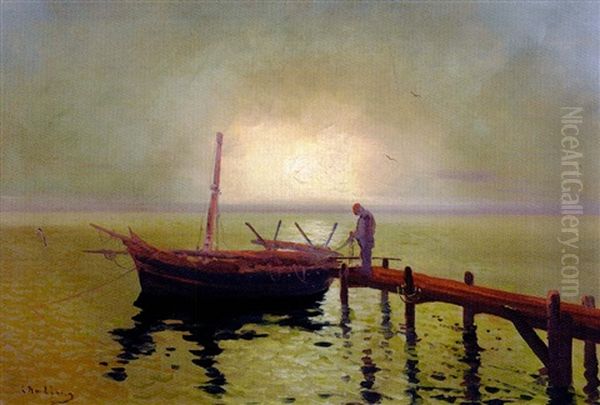Pecheurs Sur Le Ponton Oil Painting by Louis Nattero