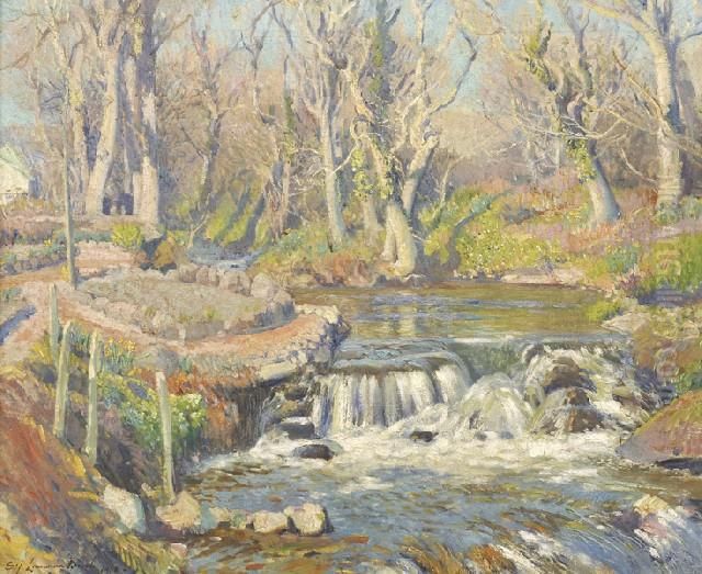 Rivescape With Rapids Oil Painting by Samuel John Lamorna Birch