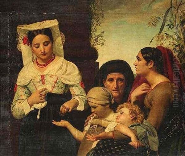 Eine Vornehme Romerin Gibt Einer Jungen Mutter Und Ihren Kindern Ein Almosen Oil Painting by Francois Joseph Navez
