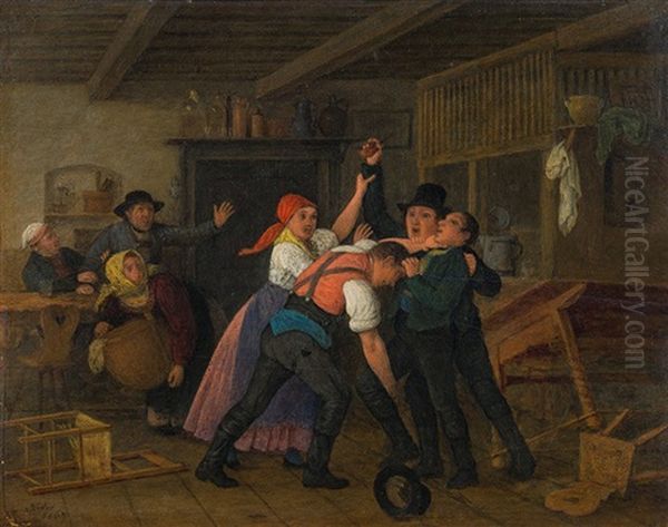 A Tavern Brawl Oil Painting by Michael Neder
