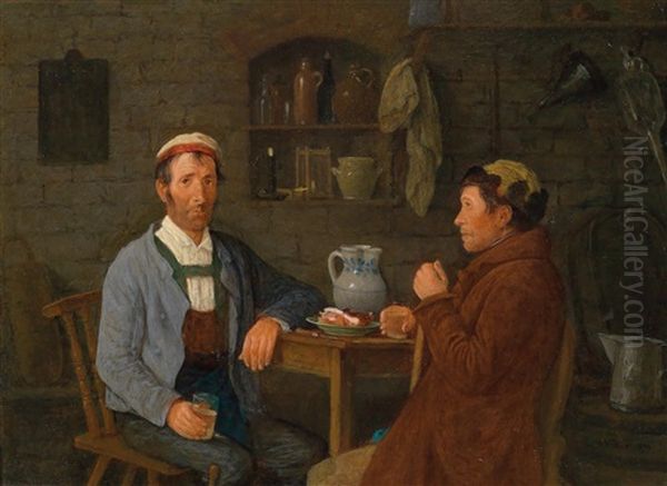 Zwei Weinbauern Beim Trunk Oil Painting by Michael Neder