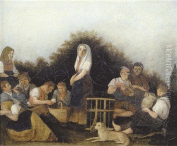 Die Hauer-familie Schreiber Im Weinberg In Grinzing Oil Painting by Michael Neder