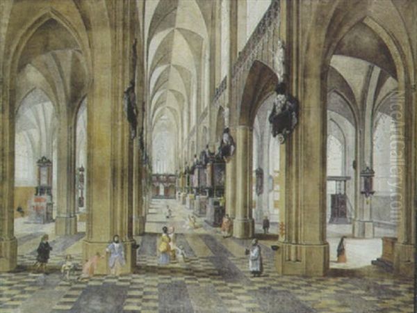 Interieur D'eglise Anime Oil Painting by Peeter Neeffs the Elder