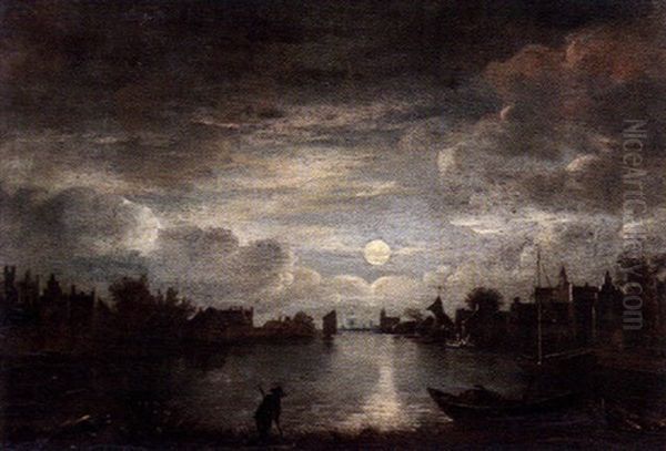 Kustby I Mansken Oil Painting by Aert van der Neer