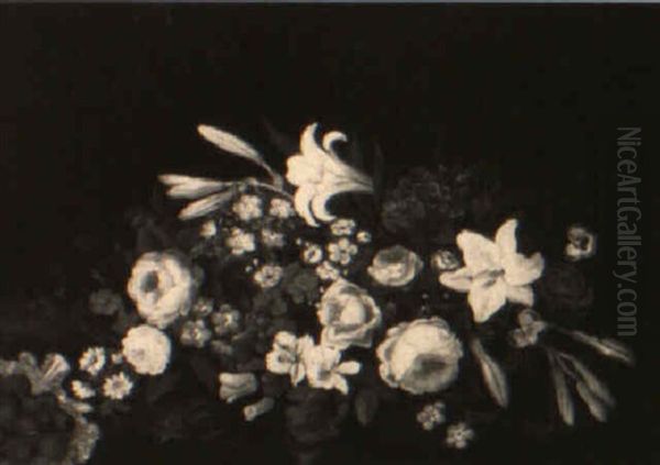 Still Life With Lilies, Roses And Pansies Oil Painting by Hermania Sigvardine Neergard