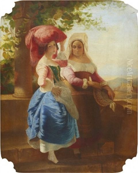 Two Women By A Loggia Oil Painting by Timofey Andreyevich Neff