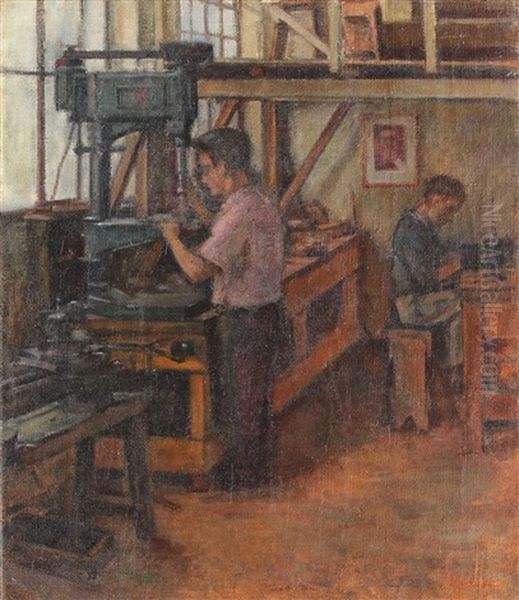 Workers In The Factory Oil Painting by Grigore Negosanu