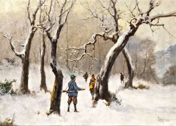 Teli Vadaszat Oil Painting by Antal Neogrady