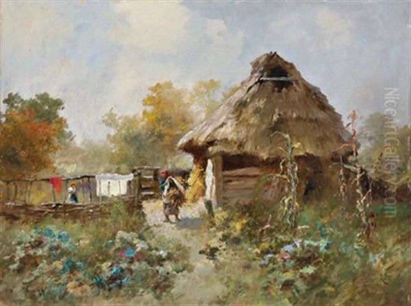 Bauerliche Idylle Oil Painting by Antal (Laszlo) Neogrady