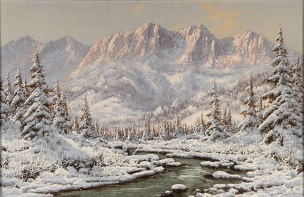 Winter Landscape Oil Painting by Antal Neogrady