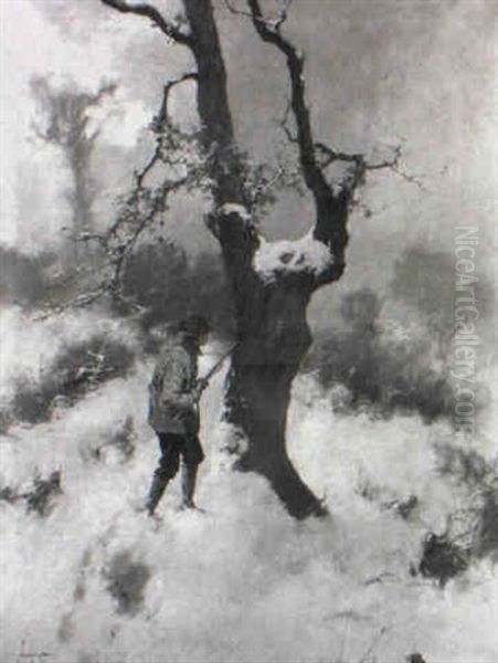 Pirschgang Im Winter Oil Painting by Antal Neogrady