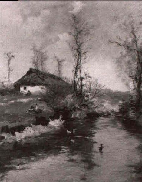 Enten Am Teich Oil Painting by Antal (Laszlo) Neogrady