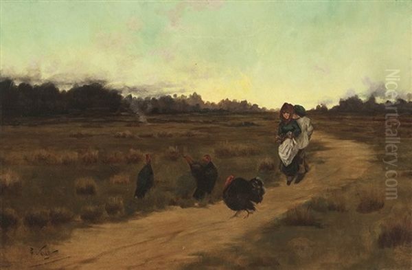 A Quiet Kiss In A Landscape Oil Painting by Girolamo Pieri Ballati Nerli