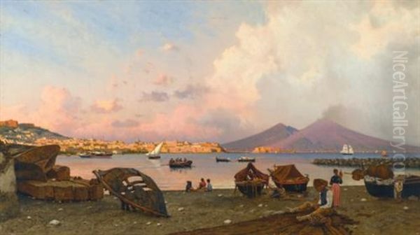 The Bay Of Naples Oil Painting by Friedrich Nerly the Younger