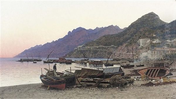 Abend Am Strand Von Salerno Oil Painting by Friedrich Nerly the Younger