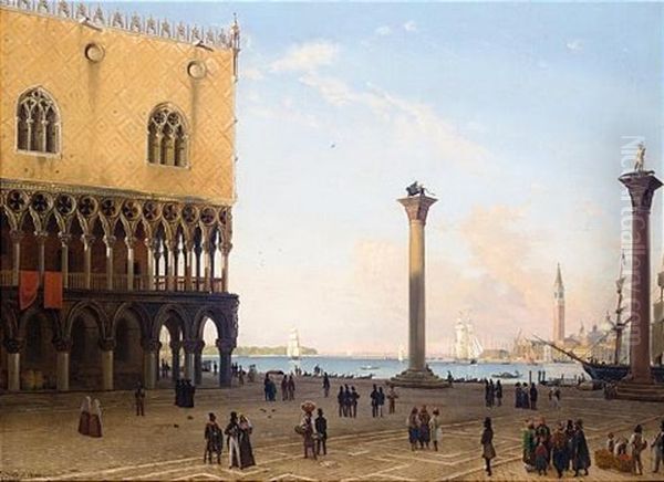 View From St. Mark's Square Towards San Giorgio Maggiore Oil Painting by Friedrich Nerly