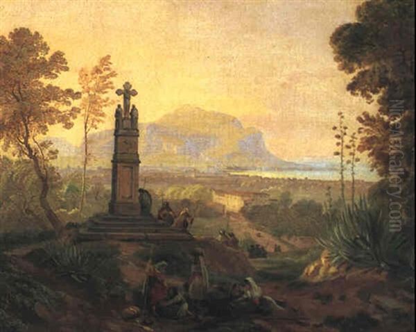 Blick Auf Palermo Mit Dem Monte Pellegrino Im Hintergrund Oil Painting by Friedrich Nerly