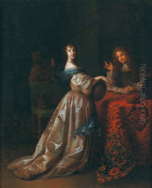 Die Musikstunde Oil Painting by Constantyn Netscher