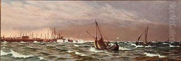 Fiskere Tager Iland For Frembrydende Uvejr Oil Painting by Johan Jens Neumann