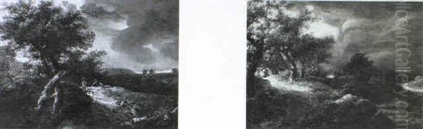 Vor Dem Gewitter. Nach Dem Gewitter Oil Painting by Johann Jakob Neustuck