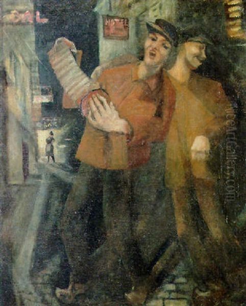 Buskers Oil Painting by Christopher R. Wynne Nevinson