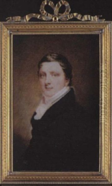 A Gentleman Wearing Brown Coat, Cream Waistcoat And White Cravat Oil Painting by William John (Sir) Newton