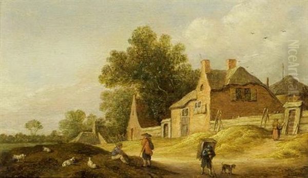 A Landscape With A Traveller And A Dog On A Path Near A Village And Shepherds With Their Flock In The Foreground Oil Painting by Pieter de Neyn