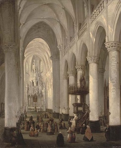 Prayers At The Church Of St. Michel, Gand Oil Painting by Bernard Neyt