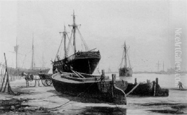 Harbour At Low Tide Oil Painting by Richard Henry Nibbs