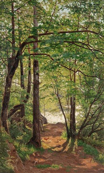 Skogsinterior Oil Painting by Amaldus Clarin Nielsen