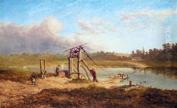 Gunthorpe Ferry, Nottinghamshire Oil Painting by Edmund John Niemann