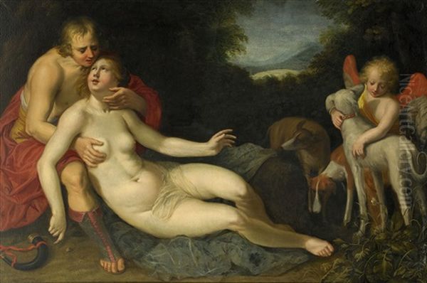 Venus Och Adonis Oil Painting by Adriaen van Nieulandt the Elder